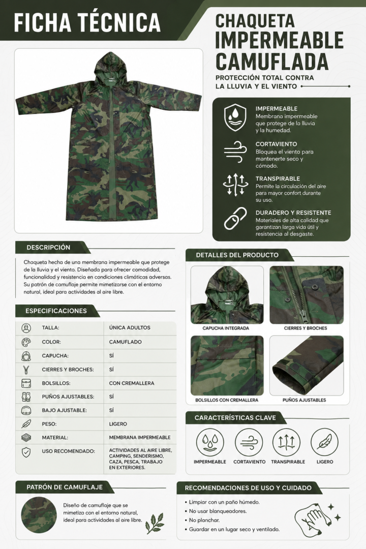 Capa Impermeable Militar Camuflada - Imagen 2